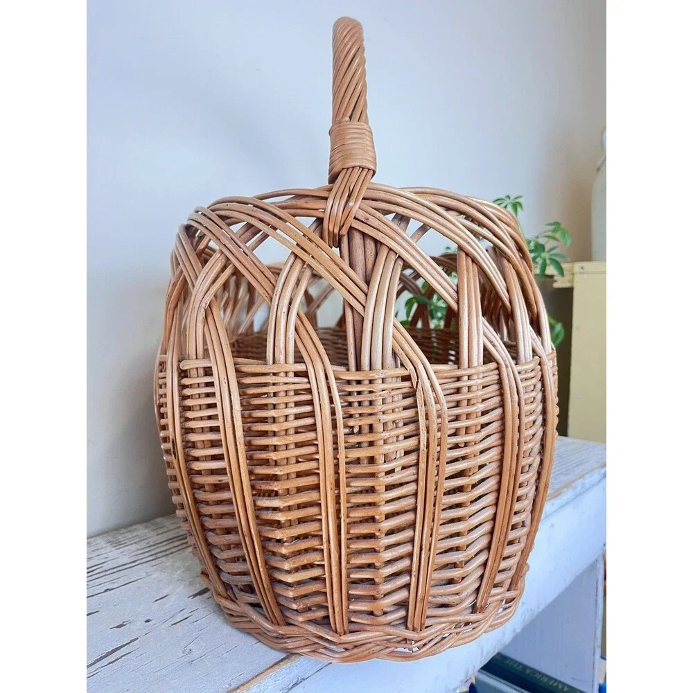 Vintage Polish Willow Wicker Woven High Arch Gathering Basket 20” x 16” Country